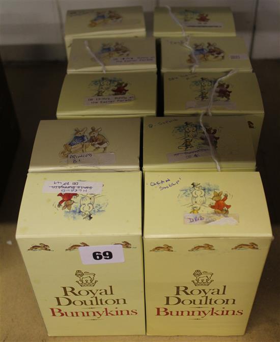 5 Royal Doulton Royal Family Bunnykins, with Cook, Clean Sweep, Sleigh Ride & Mr/Mrs Bunny Easter Parade (10, boxed)